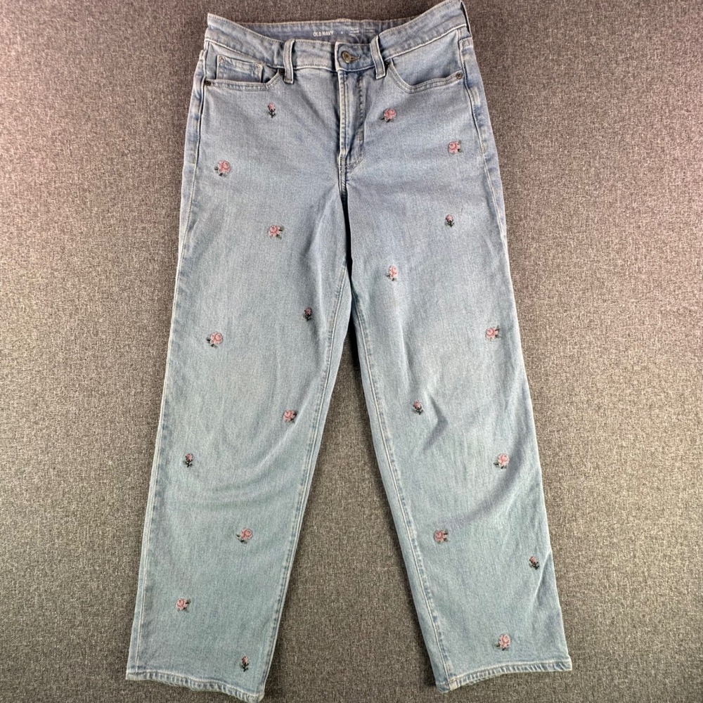 Old Navy Jeans Womens 6 OG Loose Light Wash Floral Embroidered High Rise